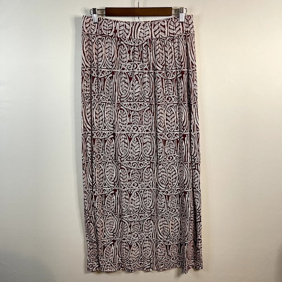 LOFT Womens Maroon and White Boho Geometric Leaf Print Maxi Skirt Size Medium - Picture 1 of 5